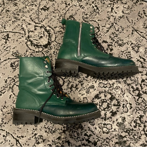 Aqua brand lug sole green combat boots with silver studs - Picture 14 of 15